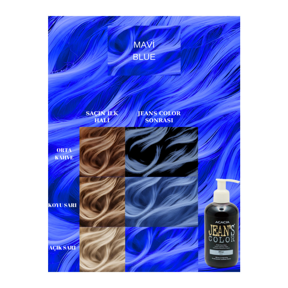 jeans color Amonyaksız Mavi Renkli Saç Boyası 250 ml Kokusuz Su Bazlı Blue Hair Dye Saç Boyası Fiyatı