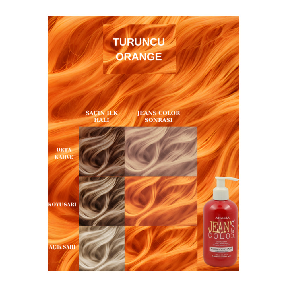 jeans color Amonyaksız Renkli Saç Boyası Turuncu 250ml. Kokusuz Su Bazlı Ornge Hair Dye Saç Boyası Fiyatı