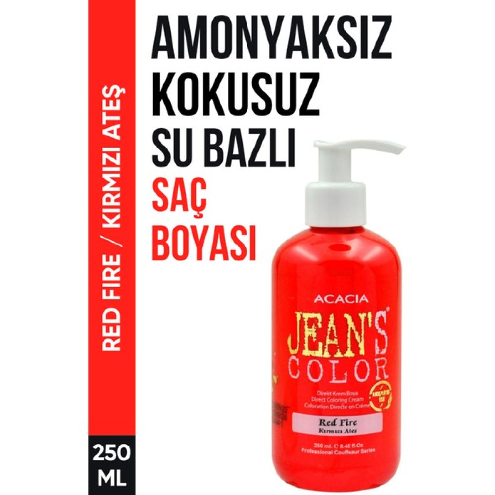 JEAN'S COLOR Jean’s Color Amonyaksız Kırmızı Ateş Renkli Saç Boyası 250 ml Kokusuz Su Bazlı Red Fire Hair Dye Saç Boyası Fiyatı
