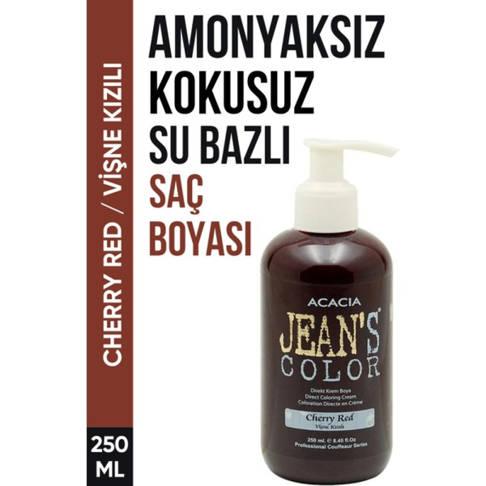 JEAN'S COLOR Jean’s Color Amonyaksız Vişne Kızılı Renkli Saç Boyası 250 ml Kokusuz Su Bazlı Cherry Red Hair Dye Saç Boyası Fiyatı