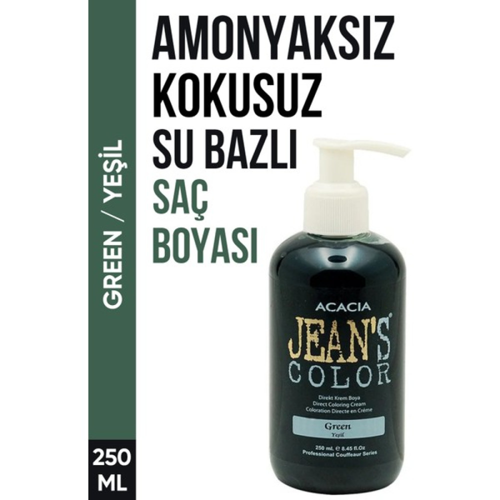 JEAN'S COLOR Jean’s Color Amonyaksız Yeşil Renkli Saç Boyası 250 ml Kokusuz Su Bazlı Green Hair Dye Saç Boyası Fiyatı