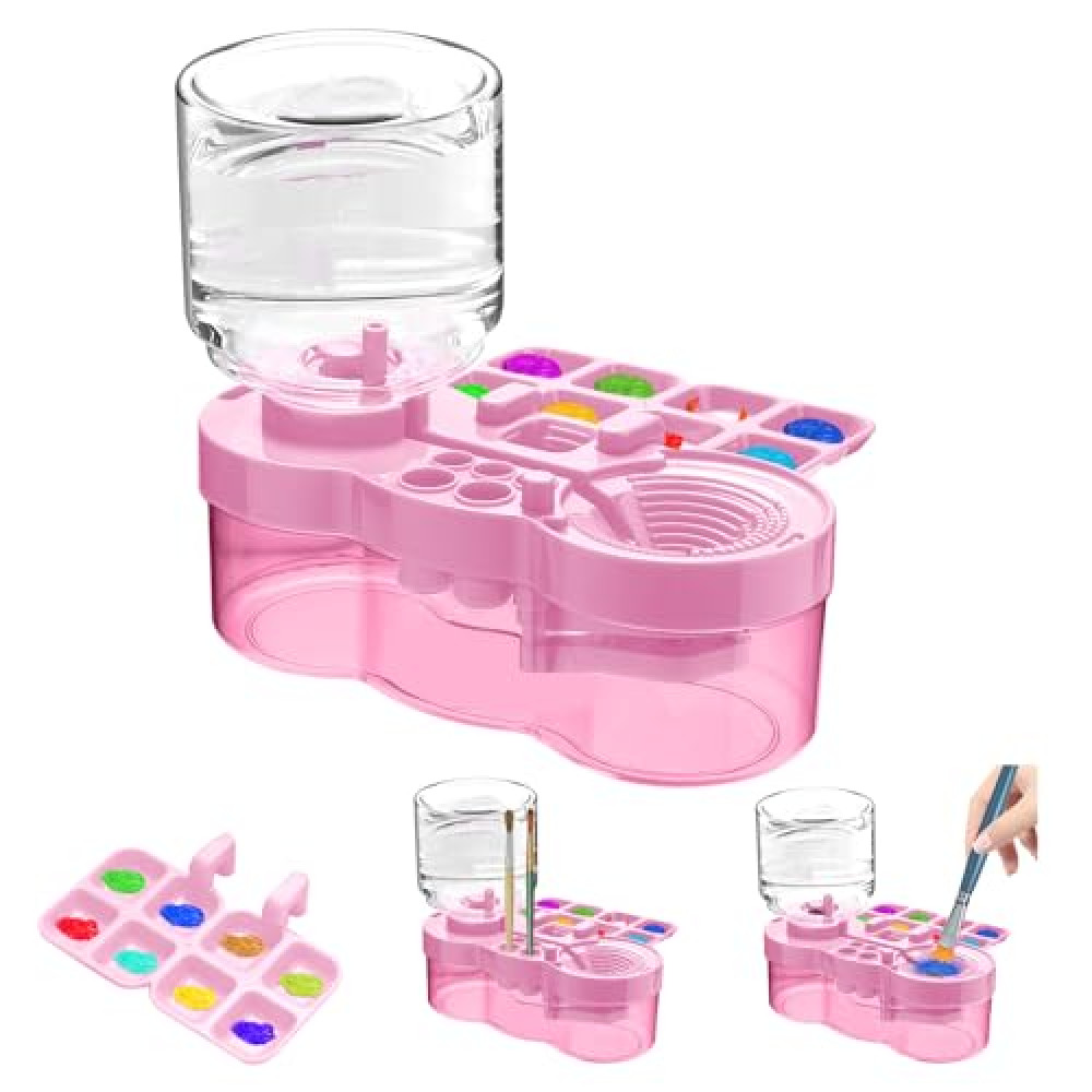 JEChrochen 2025 Upgraded Paint Brush Cleaner Tool,Washing My Brush,Universal Crafts Water Cycle Watercolor Brushes Rinse Dispenser with Holder and Palette,Painting Art Supplies for Artist Beginner Kid