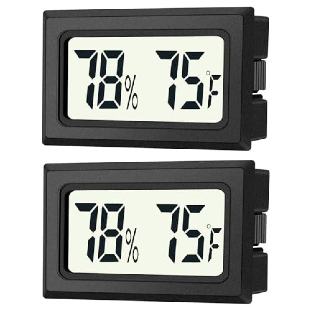 JEDEW 2 Pack Mini Digital Hygrometer Thermometer Gauge, Indoor Outdoor Temperature Humidity Meter for Humidifiers Greenhouse Reptile Plant Humidors, Large LCD Screen, Display in Fahrenheit (℉) (2)