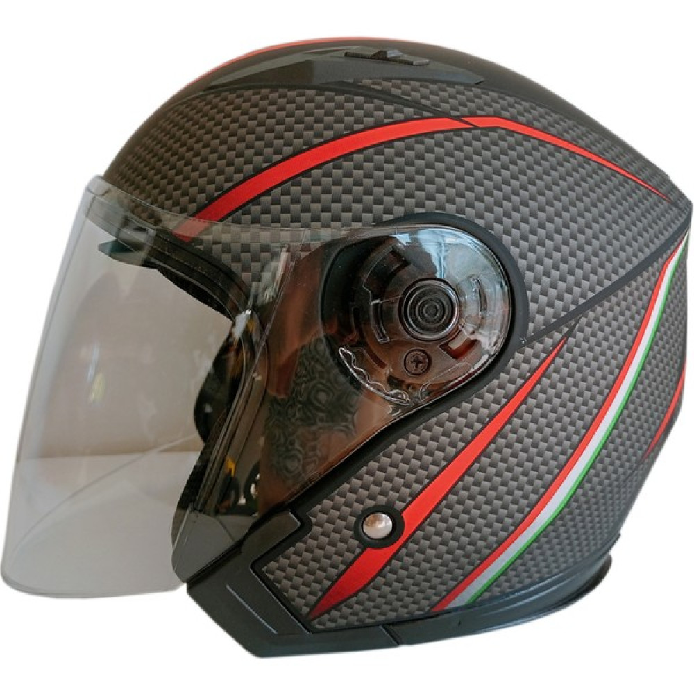 Jekai Jk-21 512 Model Güneş Vizörlü Yarım Kask - Gri-Kırmızı Karbon Desenli - S - Mat Siyah Motorsiklet Kaskları Fiyatı