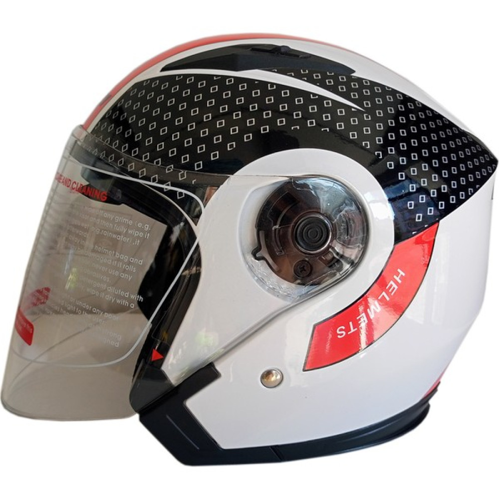 Jekai Jk-21 512 Model Güneş Vizörlü Yarım Kask - Kırmızı-Beyaz - Xl - Mat Siyah Motorsiklet Kaskları Fiyatı