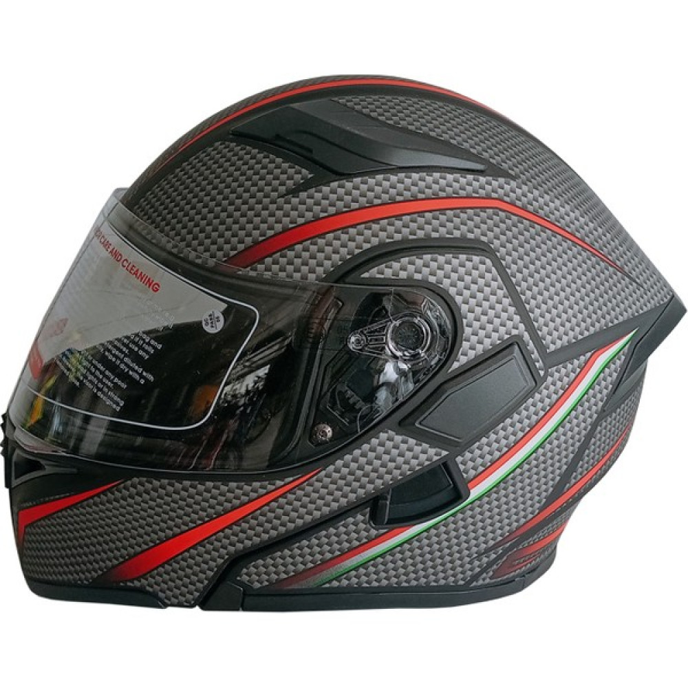 Jekai Jk-21 902 Model Güneş Vizörlü Çenededen Açılır Kask - Gri/kırmızı Karbon Desenli - M - Mat Siyah Motorsiklet Kaskları Fiyatı
