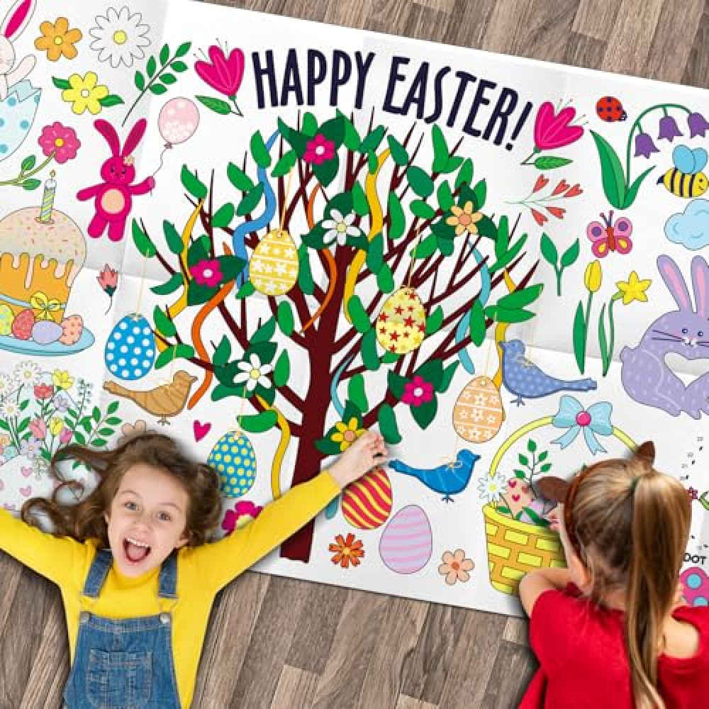 JellyPanda Easter Large Coloring Table Cloth Happy Easter Giant Coloring Poster Bunny Egg Pages Sheets Paper for Kids Adults 71 * 23.6 in
