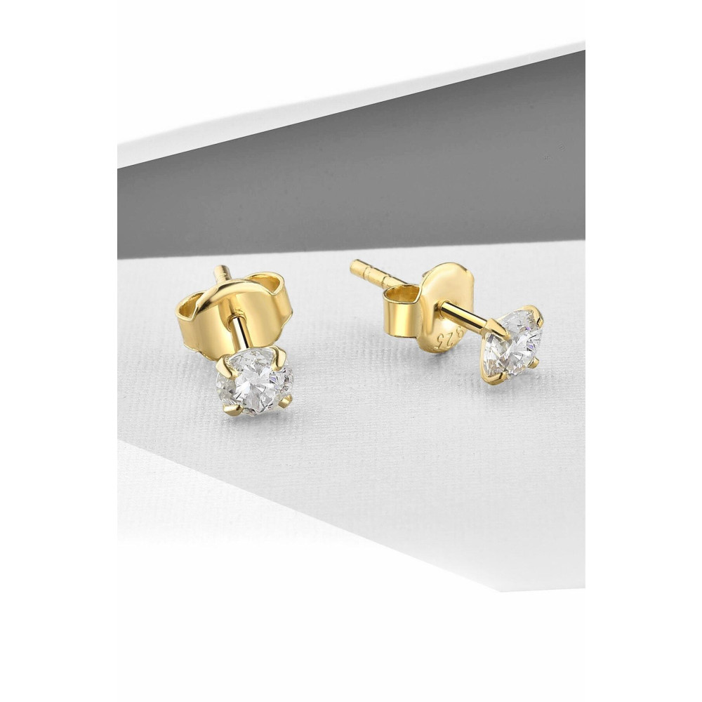 jelux silver 925 Ayar Gümüş 4mm Tek Zirkon Taşlı Gold Çivili Küpe Gümüş Küpe Fiyatı