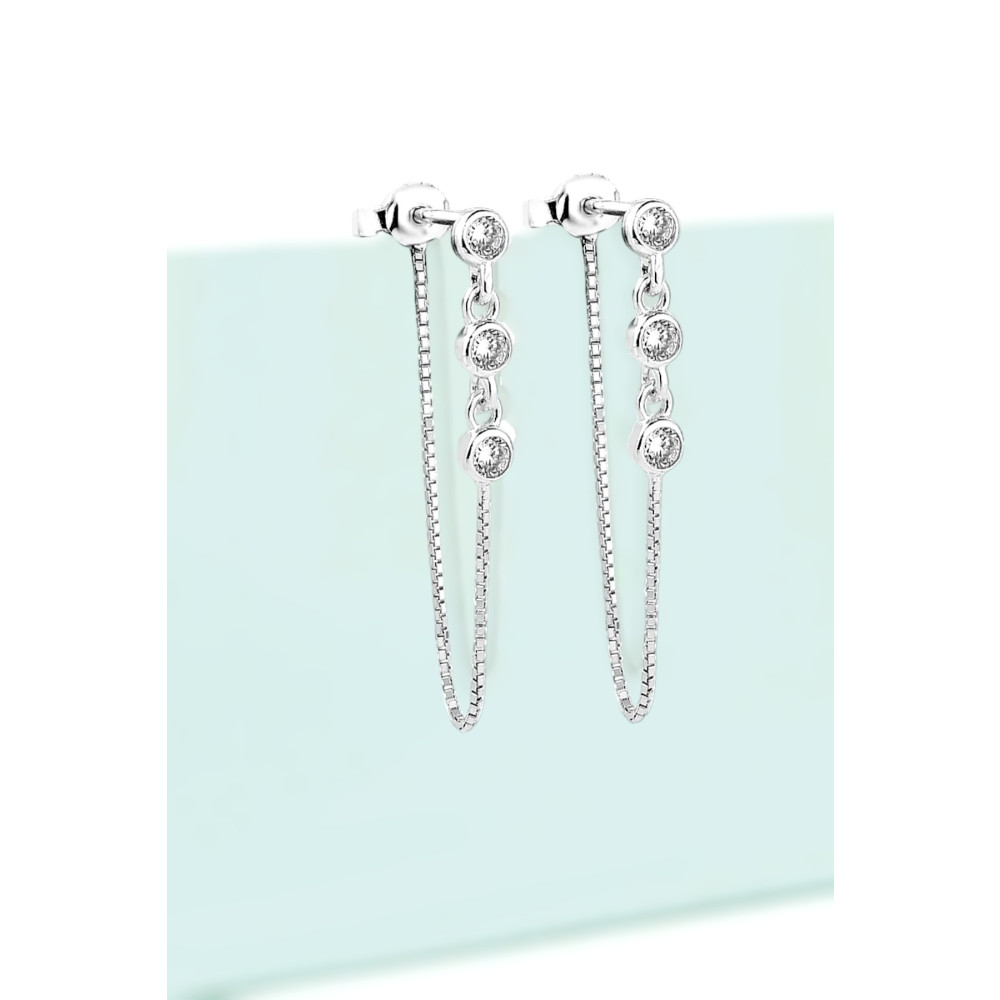 jelux silver 925 Ayar Gümüş Tria Zirkon Taşlı Zincirli Küpe Gümüş Küpe Fiyatı