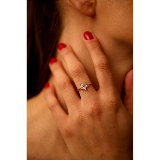 Jelux Silver Yıldız Model Zirkon Taşlı Rose Gümüş Yüzük