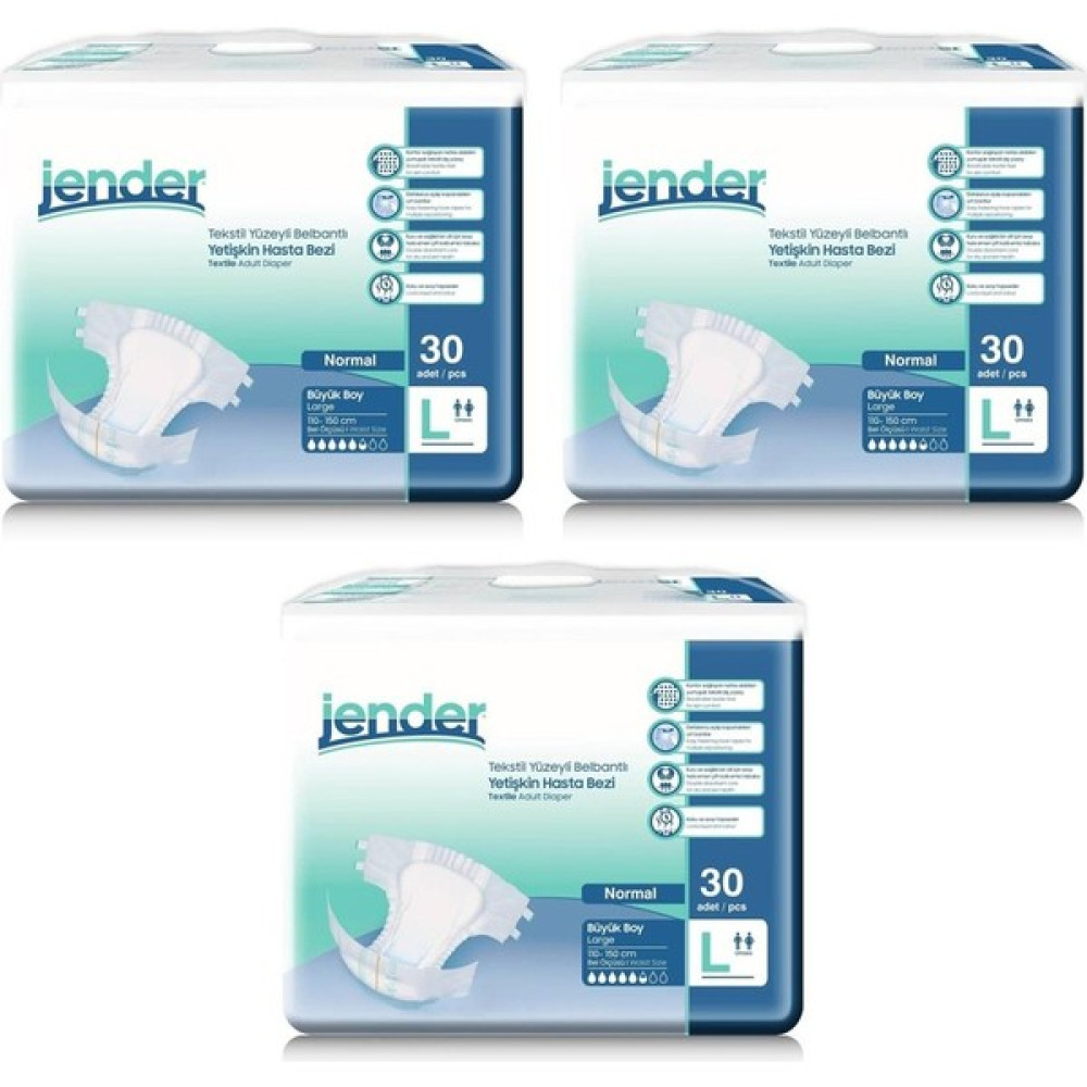Jender Belbantlı Hasta Bezi Büyük Boy/large 90 Adet - 3 Paket Jender Belbantlı Hasta - L - Beyaz Hasta Bezleri ve Temizliği Fiyatı