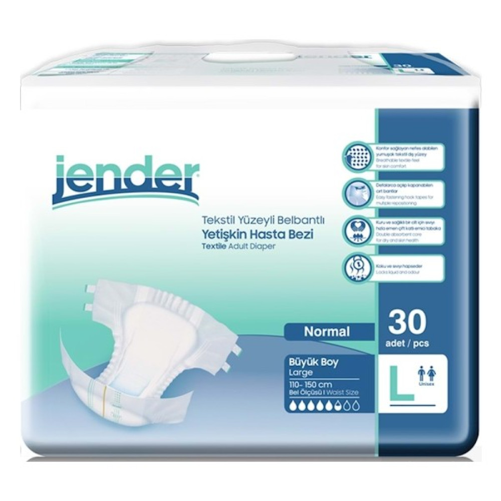 Jender Emici Bel Bantlı Yetişkin Hasta Bezi Large 30 Adet - L Hasta Bezleri ve Temizliği Fiyatı