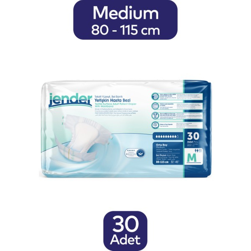 Jender Emici Bel Bantlı Yetişkin Hasta Bezi Medium 30 Adet - M Hasta Bezleri ve Temizliği Fiyatı
