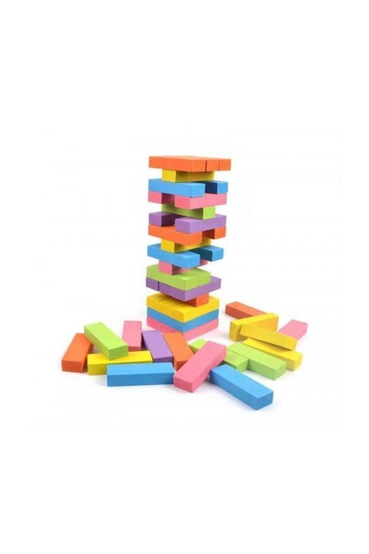 Jenga Renkli Büyük Boy Doğal Ahşap Denge Oyunu Kule Oyunu 54 Parça Renkli" Oyun Takımları Fiyatı