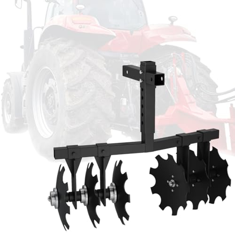 Jenified 28-inch Disc Plow Harrow, Adjustable Black Disc Plow Harrow, Sturdy and Durable, Compatible with UTV, ATV, Suitable for Leveling Ground, Loosening Soil, Seeding, for Farms, Lawns