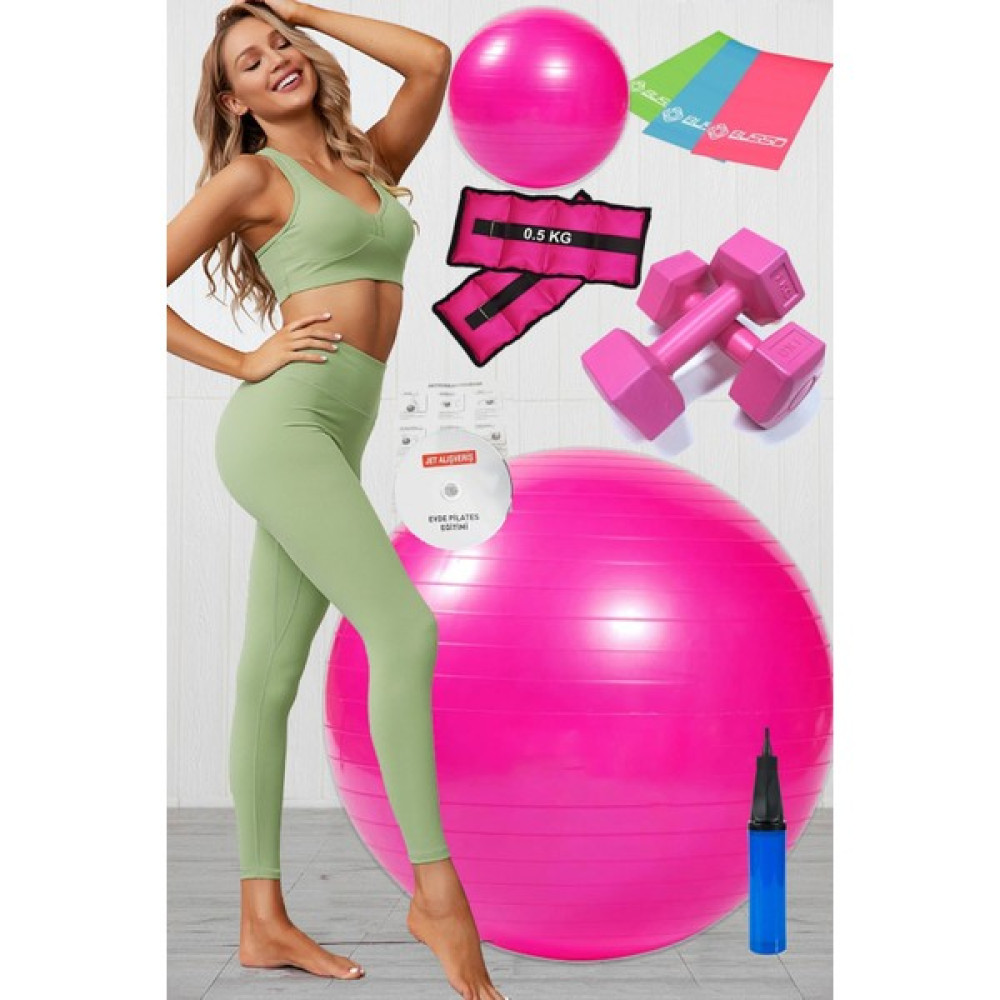 Jet 10 Lu Pilates Topu Seti Takımı 3 Lü Pilates Bandı Lastiği 1 kg Dambıl, Bilek Ağırlığı Set Pembe Oto Boyaları Fiyatı