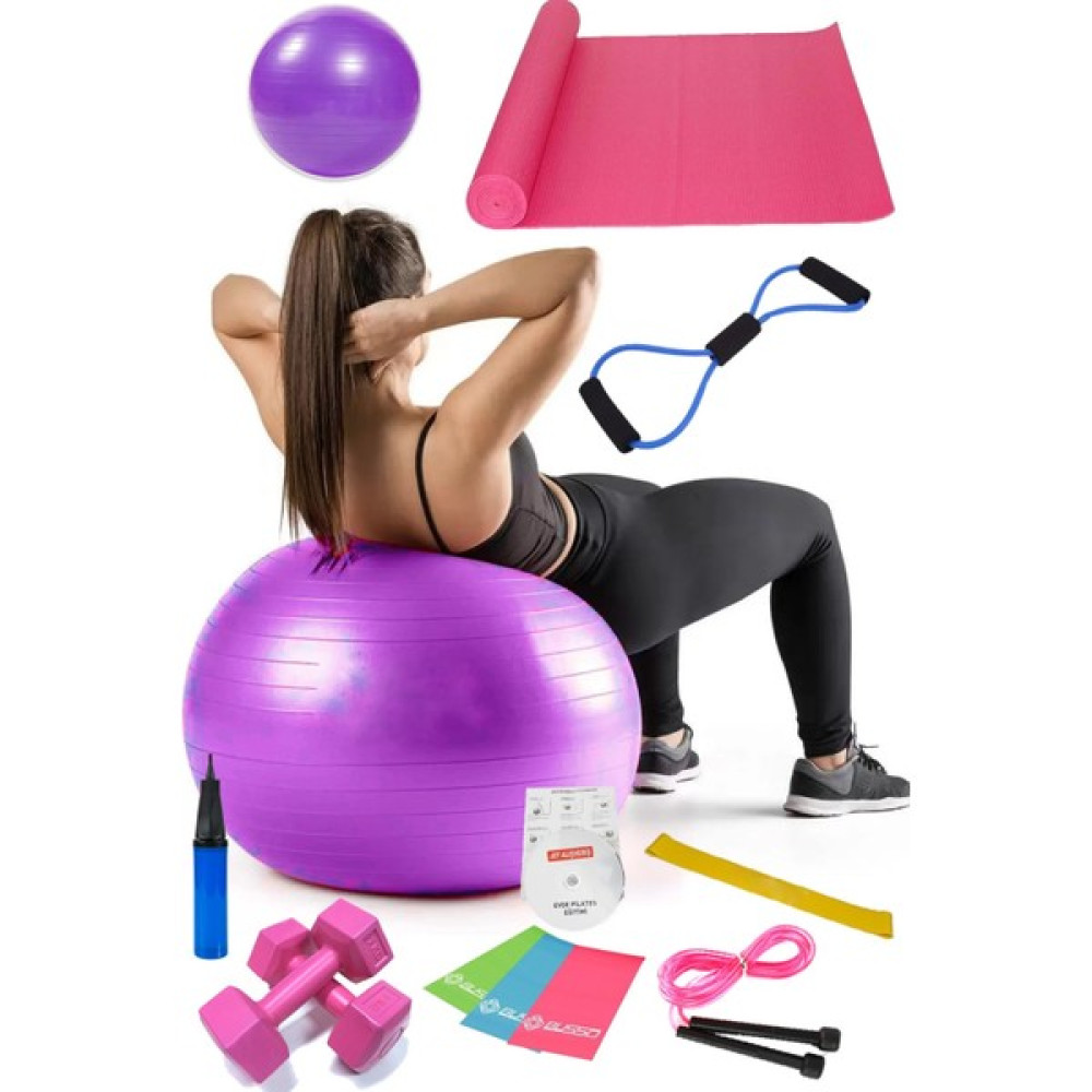 Jet 13 Lü Pilates Seti Topu 3 Lü Pilates Bandı Lastiği Dambıl Minder Atlama Ipi Direnç Lastiği Mor Oto Boyaları Fiyatı