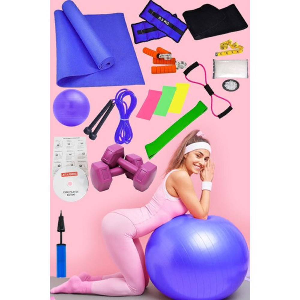 Jet 20 Li Evde Pilates Seti Full Plates Aerobik Minderi Topu Dambıl 3 Lü Jimnastik Lastiği Bandı (Mavi) Oto Boyaları Fiyatı