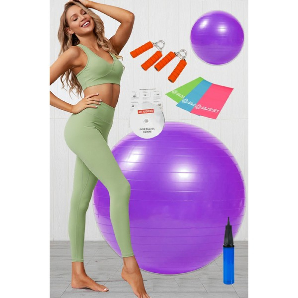 Jet 9 Lu Pilates Seti Plates Takımı Pilates Topu El Yayı Denge Pompa Denge 3 Lü Direnç Bandı Lastiği Mor Oto Boyaları Fiyatı