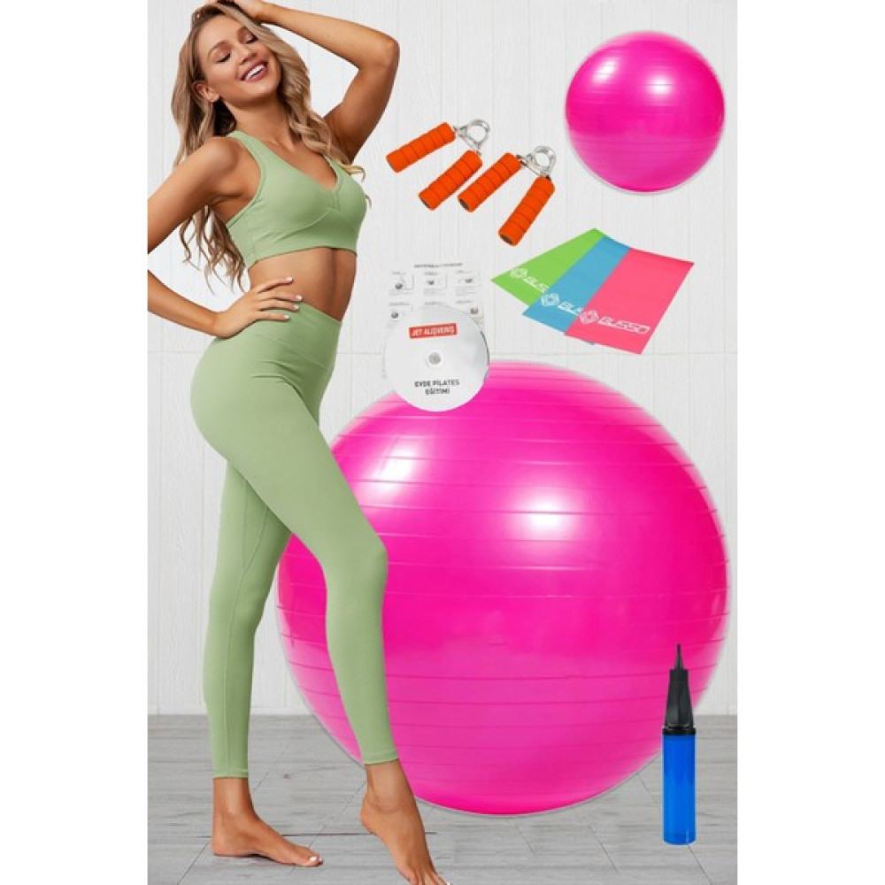 Jet 9lu Pilates Seti Plates Takımı Pilates Topu El Yayı Denge Pompa Denge 3lü Direnç Bandı Lastiği Pembe Oto Boyaları Fiyatı