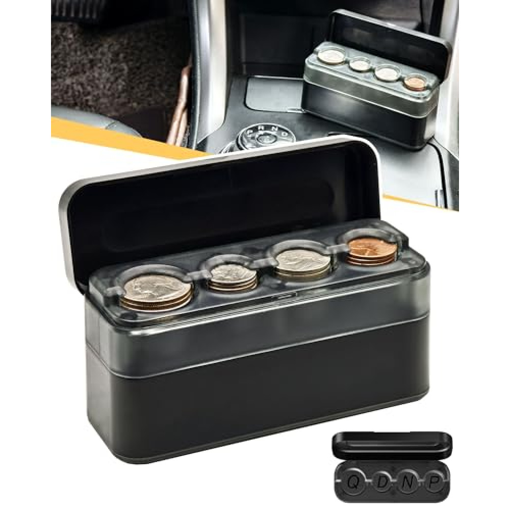 JETOO Coin Holder for Car Change Organizer Larger Capacity, Compatible with Coins of Different Size, Universal Storage Coin Money Dispenser Fit for Most Car Truck Accessories