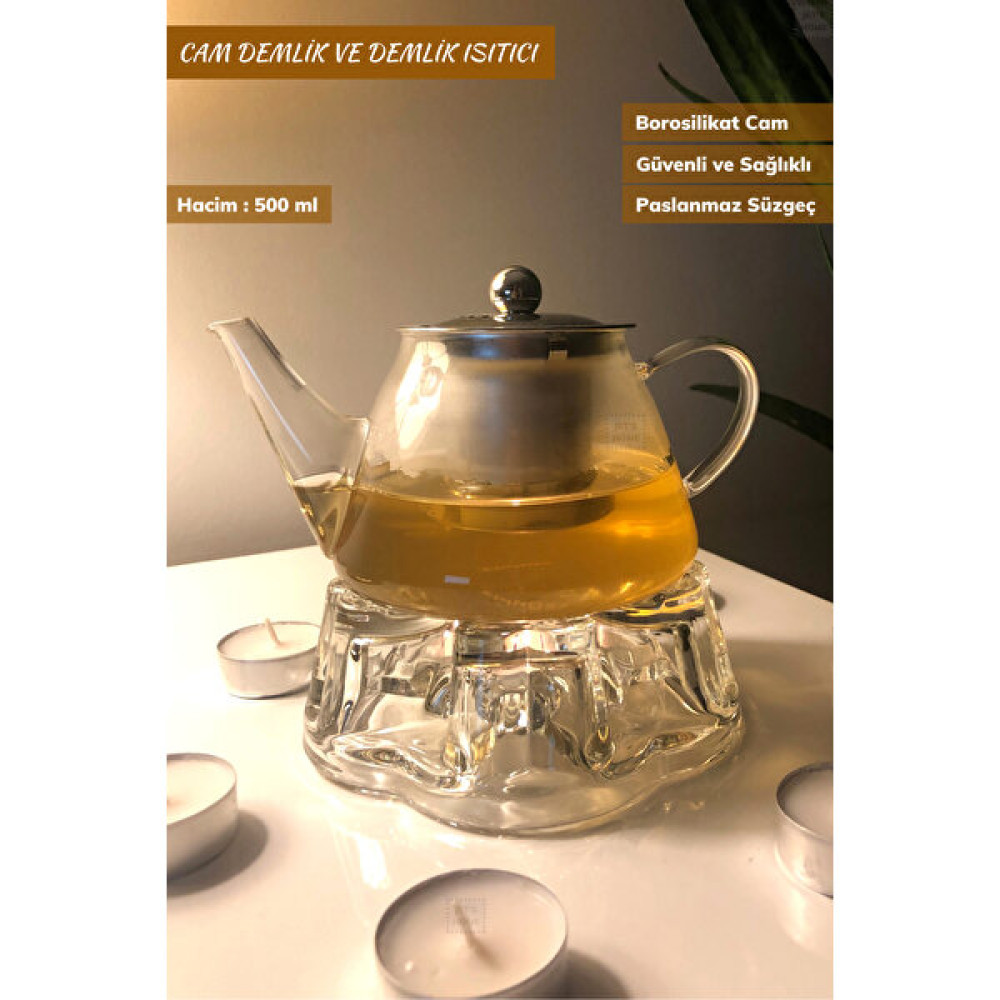 Jet’s Home 2’li Set Cam Demlik ve Cam Demlik Isıtıcı Süzgeçli Demlik 500 ml Bitki Çayı Demliği Borasilikat Çay / Çaydanlık Setleri Fiyatı