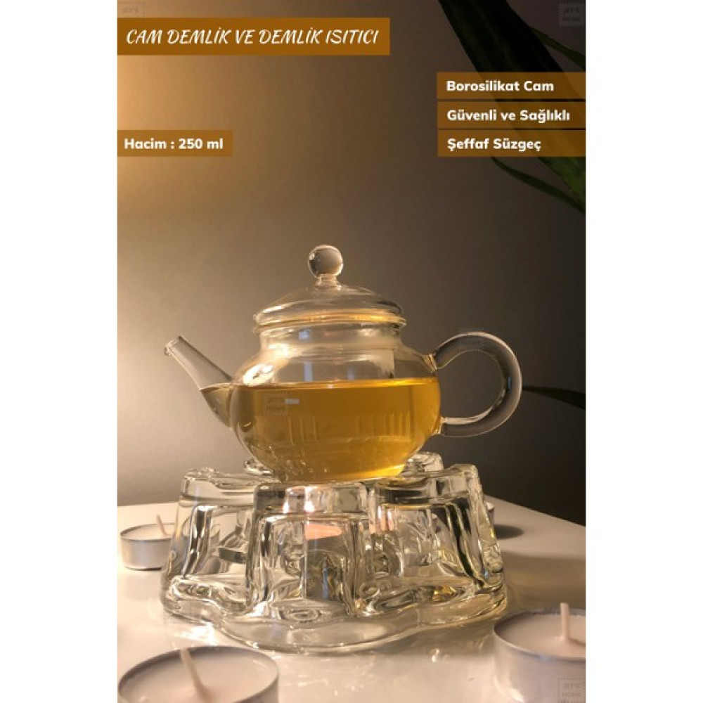 Jet’s Home 2’li Set Cam Demlik ve Cam Isıtıcı Süzgeçli Demlik 250 ml Bitki Çayı Demliği Borasilikat Çay / Çaydanlık Setleri Fiyatı