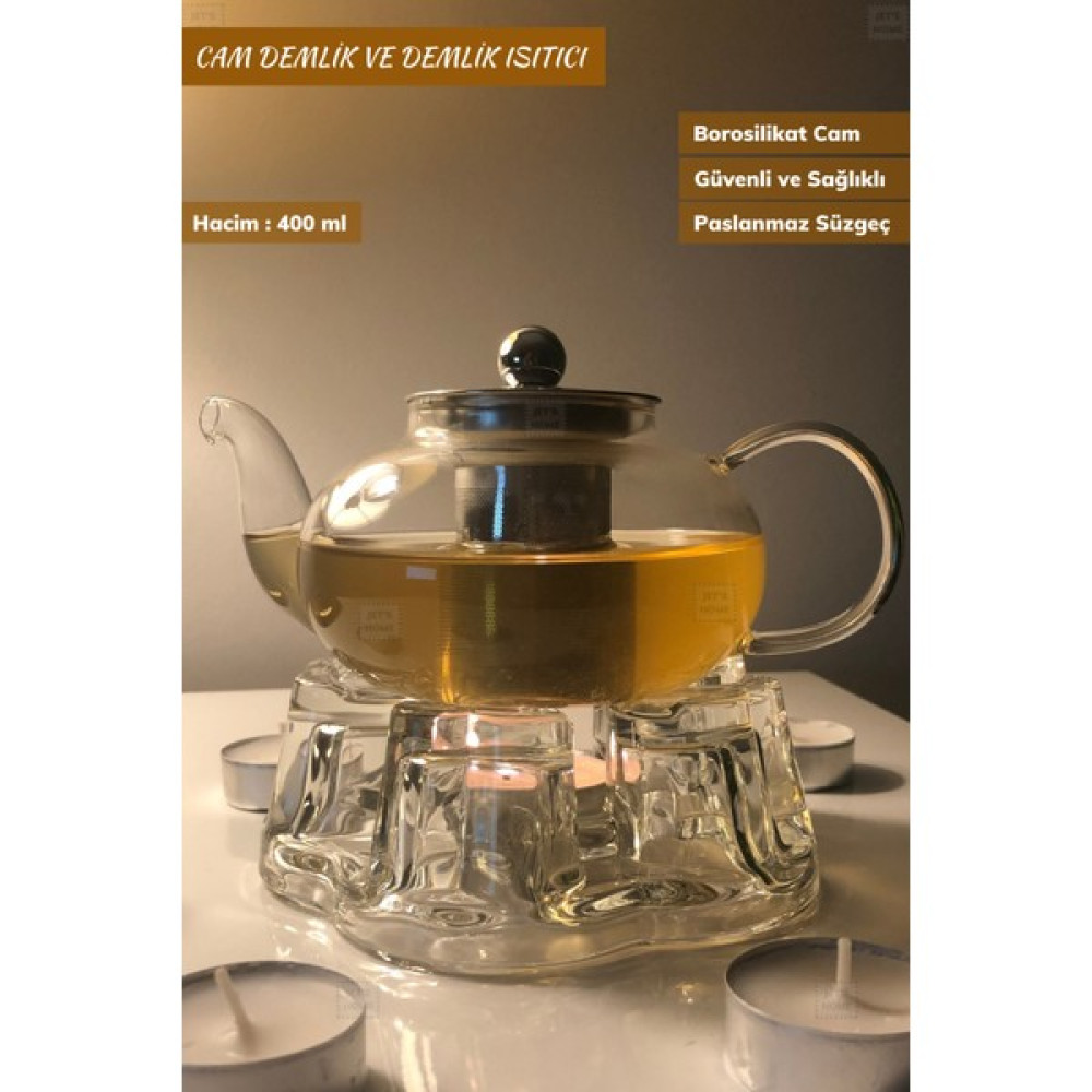 Jet’s Home 2’li Set Cam Demlik ve Cam Isıtıcı Süzgeçli Demlik 400 ml Bitki Çayı Demliği Borasilikat Çay / Çaydanlık Setleri Fiyatı