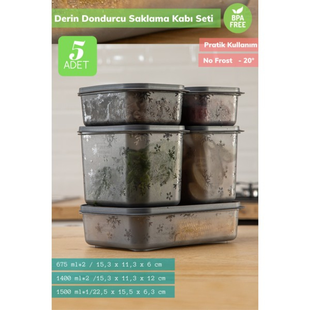 Jet’s Home 5’Li Set Derin Dondurucu Saklama Kabı Seti No Frost Antrasit Saklama Kapları Fiyatı