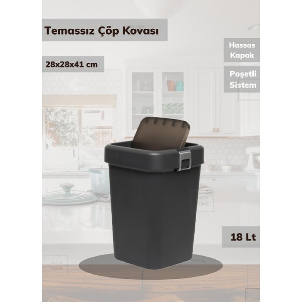 Jet’s Home Banyo Çöp Kovası 18 Lt Temassız Çöp Kutusu Antrasit - 1 Adet Eşya Saklama / Düzenleme Fiyatı