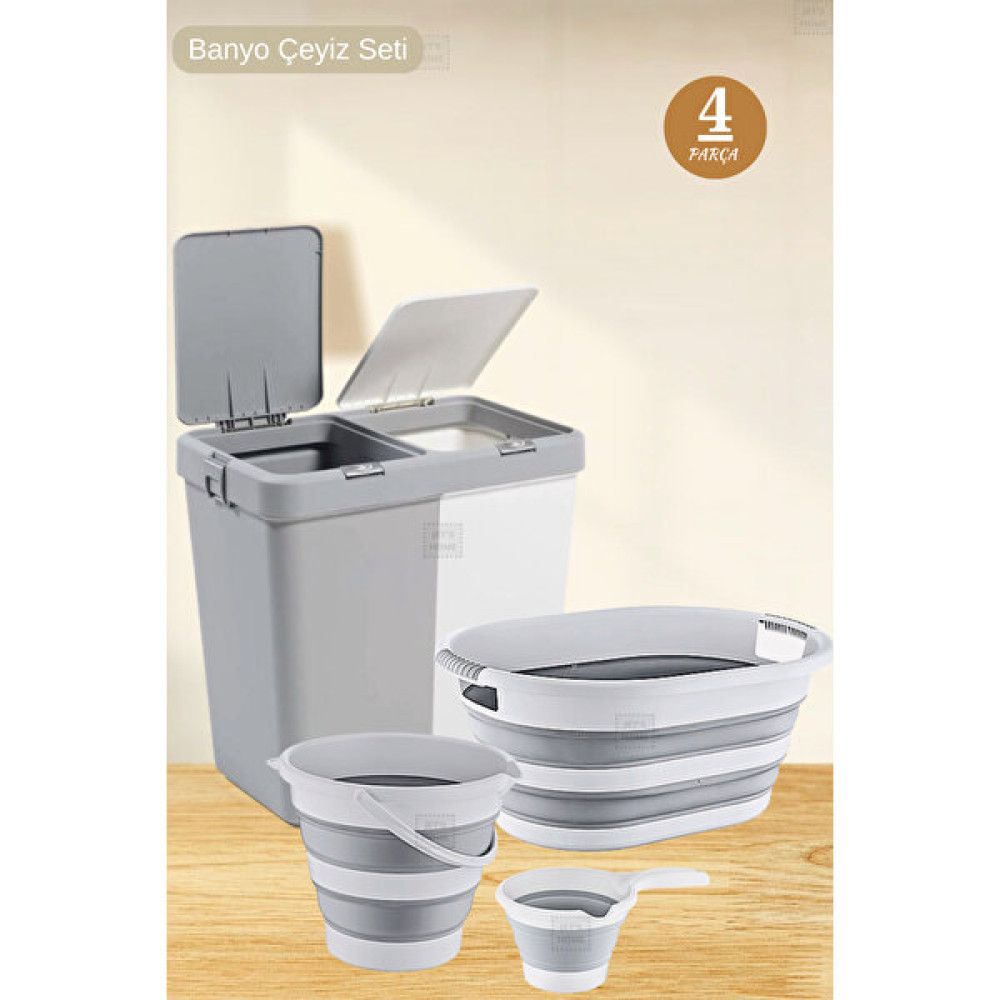 Jet’s Home Çeyiz Seti 80 Lt Kirli Sepeti 38 Lt Çamaşır Selesi Gri 12 Lt Katlanabilir Kova ve Maşrapa Sepet Fiyatı