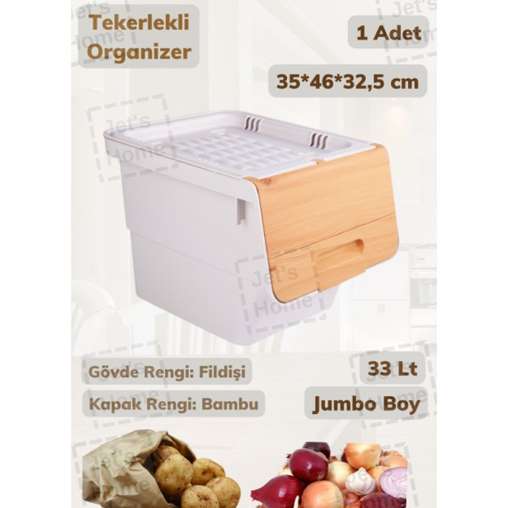 Jet’s Home Tekli Bambu Jumbo Boy Organizer Kutu Tekerlekli Patateslik Soğanlık Sepet 33 Lt - 1 Adet Saklama Kapları Fiyatı