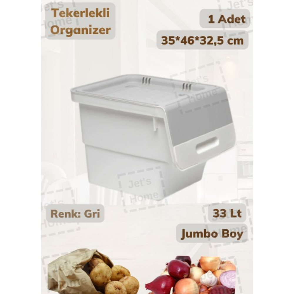Jet’s Home Tekli Jumbo Boy Organizer Kutu Tekerlekli Patateslik Soğanlık Sepet Gri 33 Lt Saklama Kapları Fiyatı