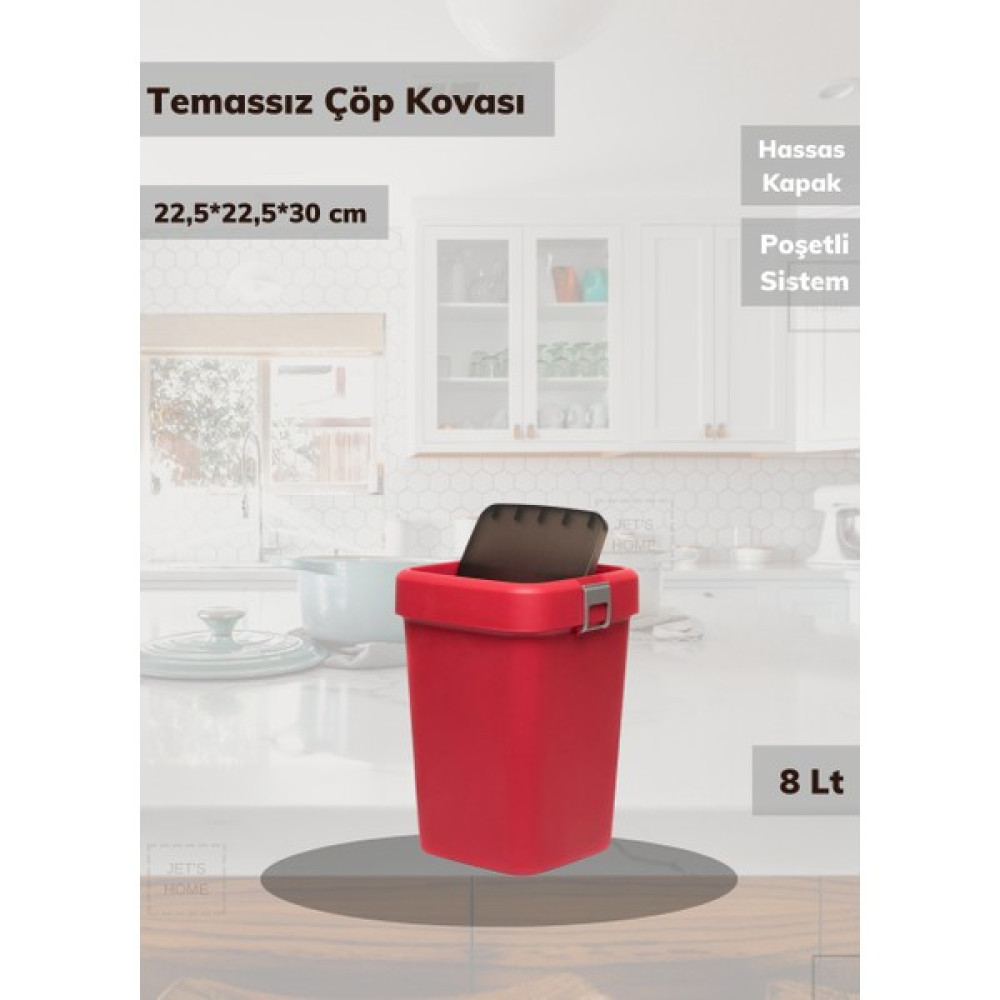 Jet’s Home Tezgah Üstü Çöp Kovası 8 Lt Temassız Çöp Kovası Kırmızı - 1 Adet Eşya Saklama / Düzenleme Fiyatı