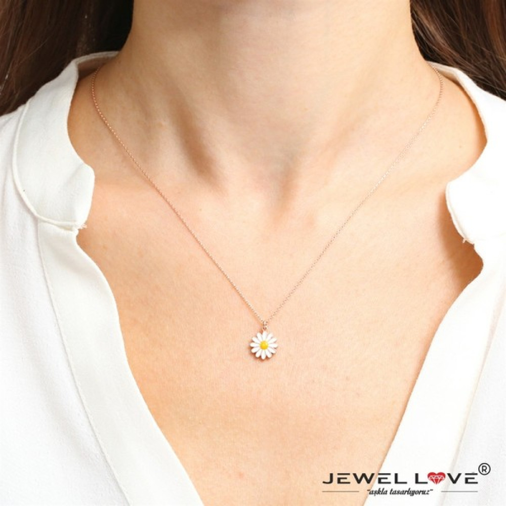Jewel Trend Tasarım Mineli Rose Gold Papatya Gümüş Kolye Gümüş Kolye Fiyatı