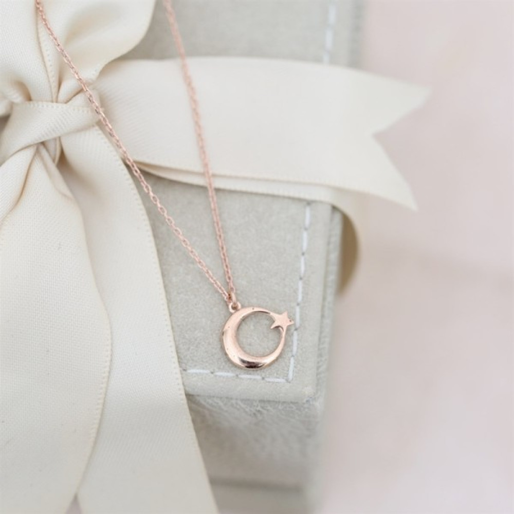 Jewel Trend Tasarım Rose Gold Ayyıldız Gümüş Kolye Gümüş Kolye Fiyatı