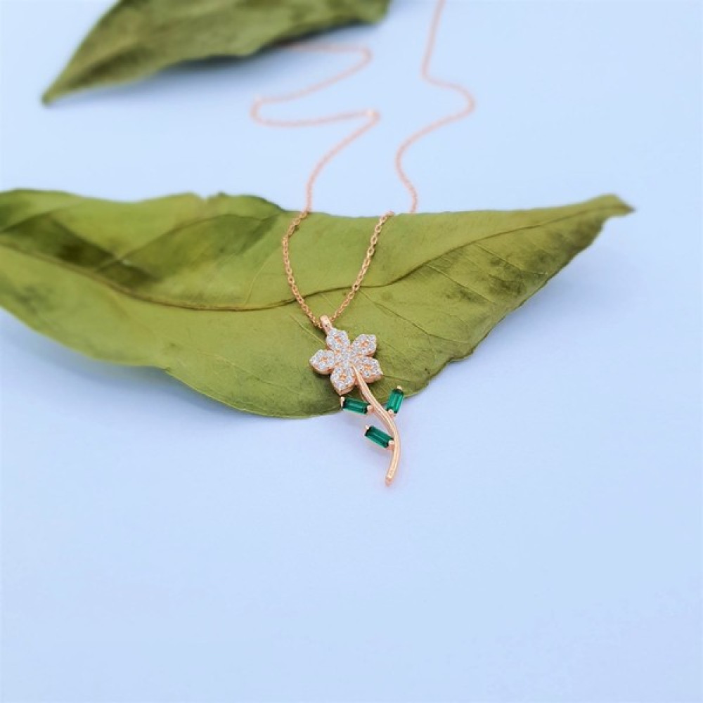 Jewel Zircon Taşlı Rose Renk Papatya Gümüş Kolye Gümüş Kolye Fiyatı