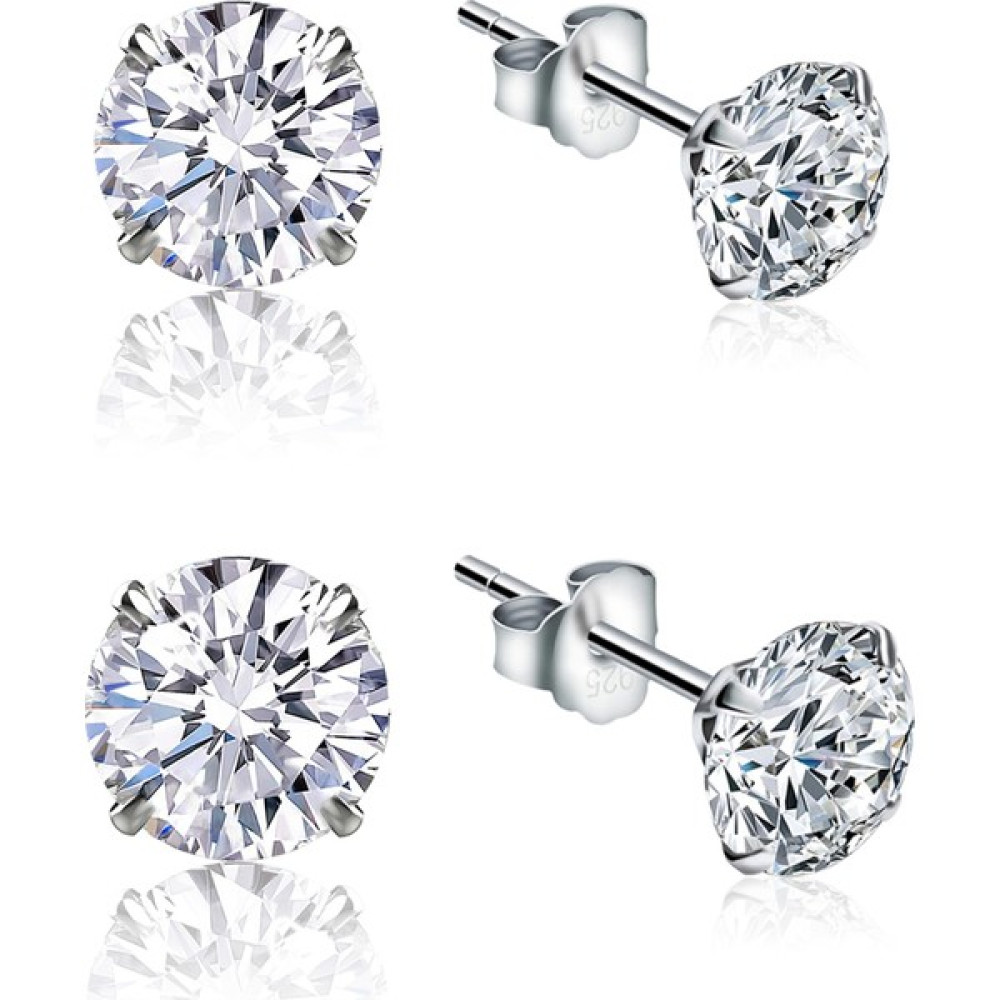 Jewelry For Light 2'li Set Tektaş Yuvarlak Kesim Beyaz Taşlı Kübik Zirkon Pimli Gümüş Küpe Gümüş Küpe Fiyatı