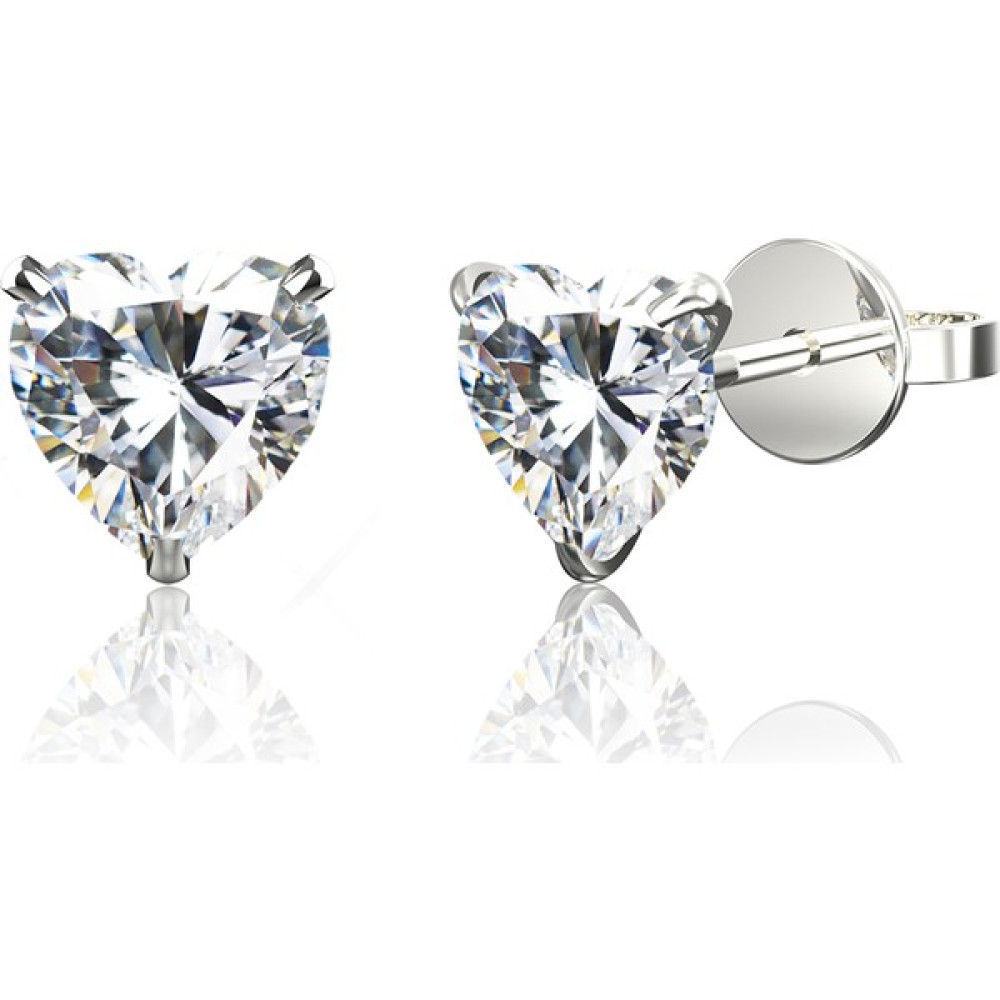 Jewelry For Light 3 mm Beyaz Kalp Kesim (Heart Cut) Tektaş Zirkon Pimli Gümüş Küpe Gümüş Küpe Fiyatı