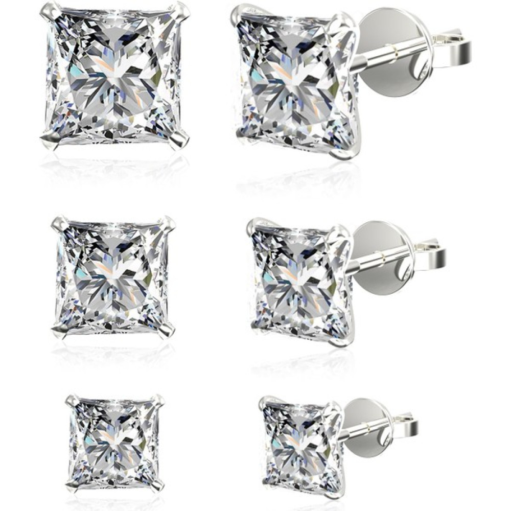 Jewelry For Light 3'lü Set 4 mm - 5 mm - 6 mm Tektaş Prenses Kesim Kübik Zirkon Pimli Gümüş Küpe Gümüş Küpe Fiyatı