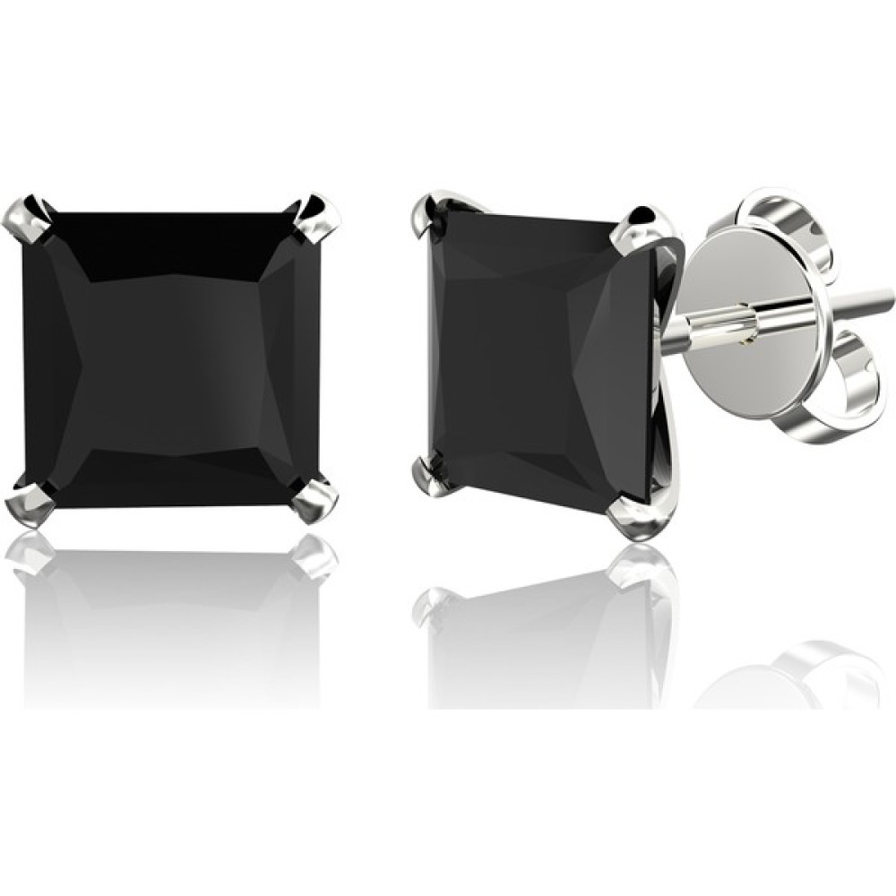 Jewelry For Light 3mm Siyah Kare Kesim (Princess Cut) Tektaş Zirkon Pimli Gümüş Küpe Gümüş Küpe Fiyatı