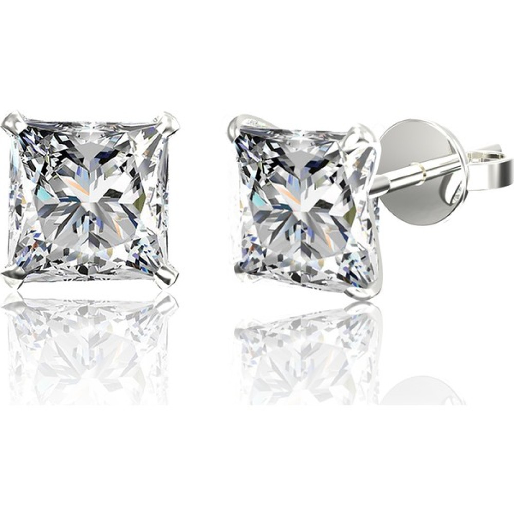 Jewelry For Light 5 mm Beyaz Kare Kesim (Princess Cut) Tektaş Zirkon Pimli Gümüş Küpe Gümüş Küpe Fiyatı