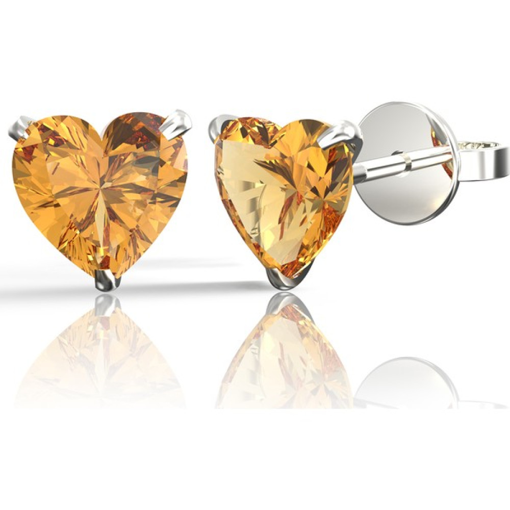 Jewelry For Light 7mm Citrine Kalp Kesim (Heart Cut) Tektaş Zirkon Pimli Gümüş Küpe Gümüş Küpe Fiyatı
