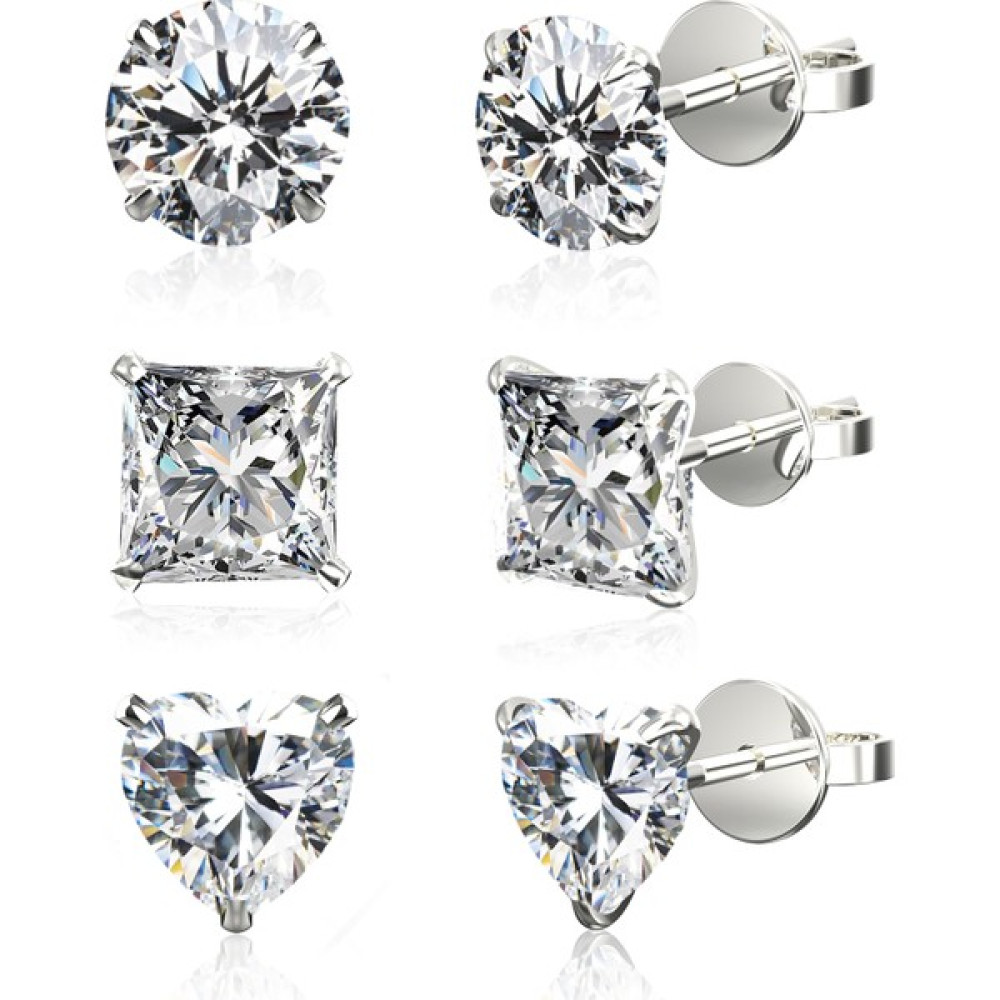 Jewelry For Light Tektaş Yuvarlak, Prenses, Kalp Kesim Kübik Zirkon Pimli Gümüş Küpe 3'lü Set 6 mm Gümüş Küpe Fiyatı