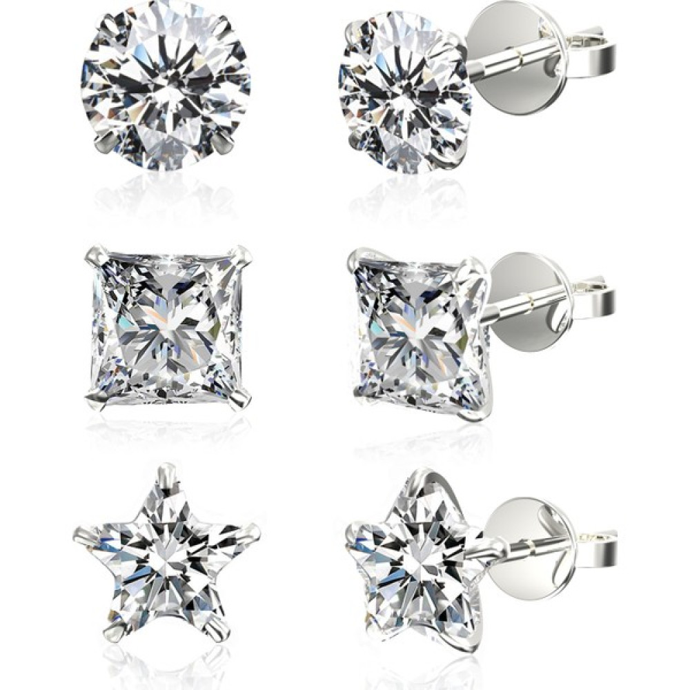 Jewelry For Light Tektaş Yuvarlak, Prenses, Yıldız Kesim Kübik Zirkon Pimli Gümüş Küpe 3'lü Set 6 mm Gümüş Küpe Fiyatı