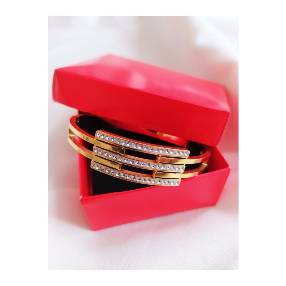 JEWELRY Paslanmaz Kaburga Model Zirkon Taşlı Çelik Kelepçe Bileklik 16-17 cm Beden Çelik Bilezik Fiyatı