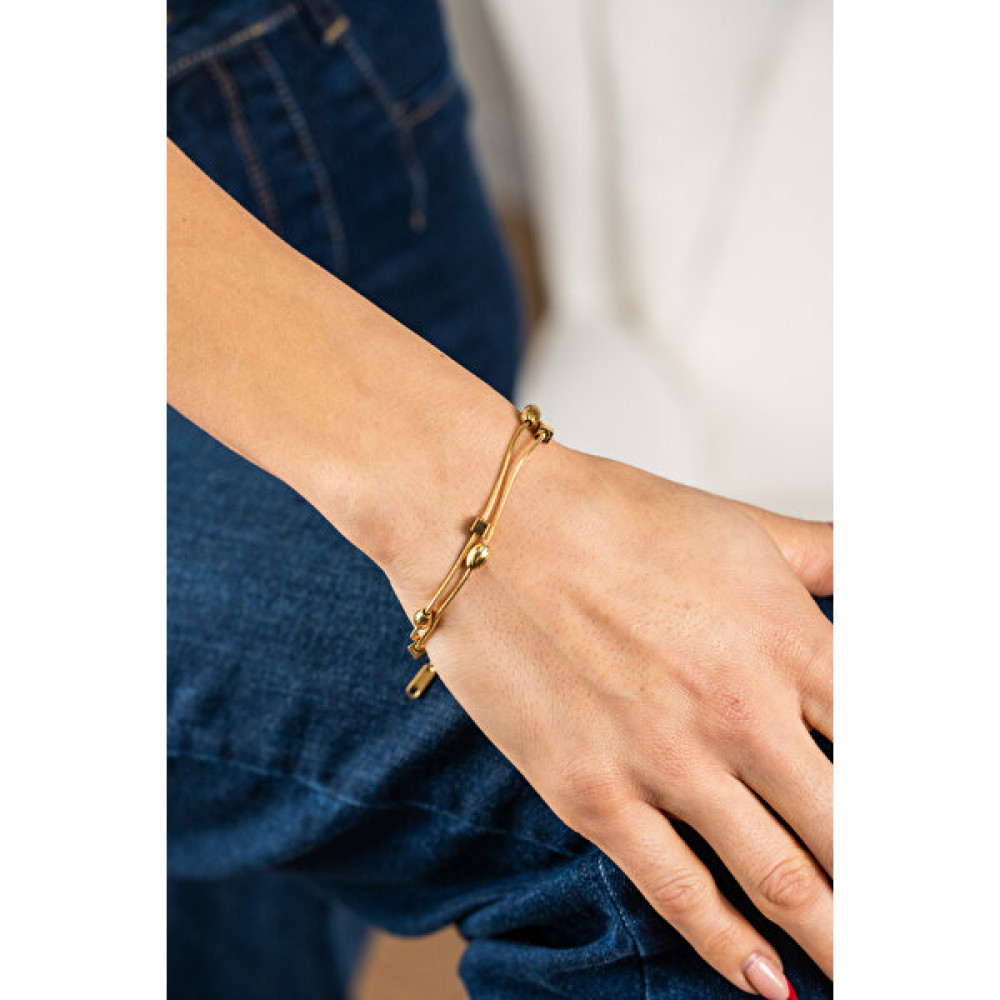 Jewine Studio Kadın Bileklik, Çelik Ikili Küp ve Arpa Boncuk Yılan Zincir Gold Bileklik - 16 cm Altın, Takı & Aksesuar Fiyatı