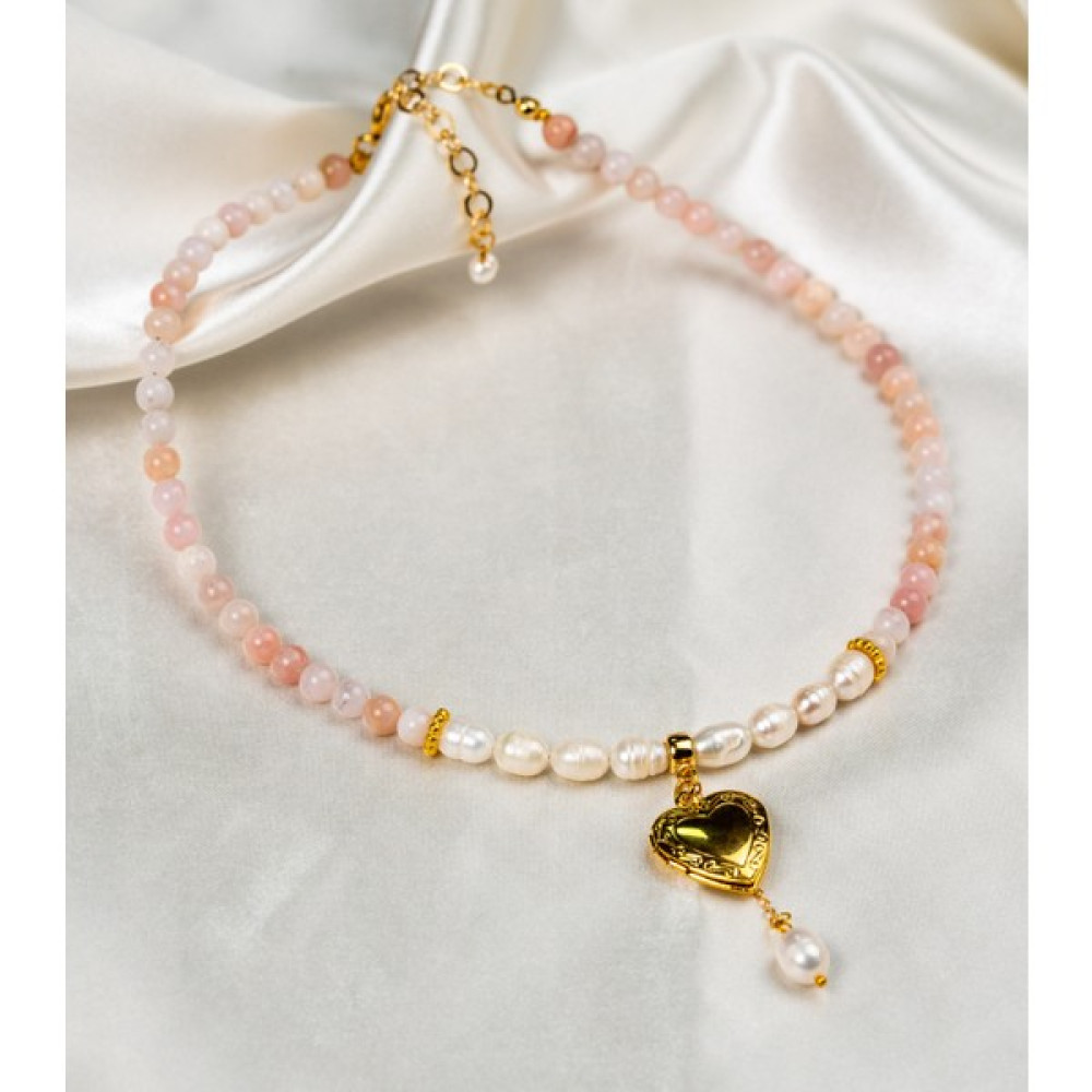 Jewine Studio Sertifikalı Gerçek Barok Inci ve Pembe Opal Dogaltaş Tasarım Kolye - Beyaz - 40 cm İnci Kolye Fiyatı