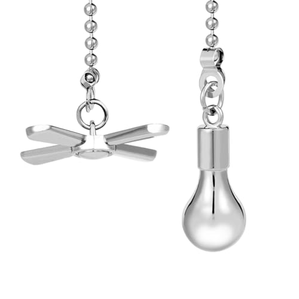 JiA QAQ Ceiling Fan Pull Chain Ornaments, 13.6 Inches Fan Pulls Extension Chains Set, Decorative Metal Light Bulb and Fan Cord, Ultra Long 3mm Diameter Beaded Ball Pull Chains for Lamp