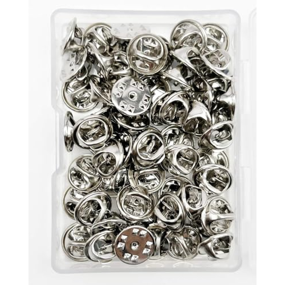 JIANYI 50 Pieces Lapel Butterfly Clutch Pin Backs - Metal Enamel Backing Replacement for Craft Making (Silver)